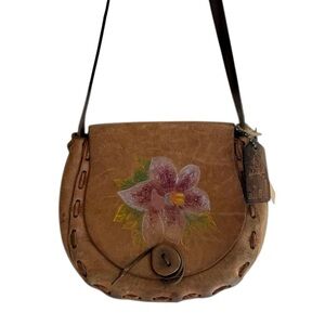 Vintage Handmade Leather Purse with Hand-Painted Floral Design
